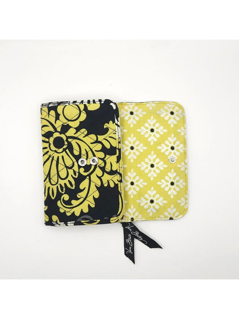 Vera Bradley Quilted Trifold Euro Retired Baroque Wallet Black Yellow Floral